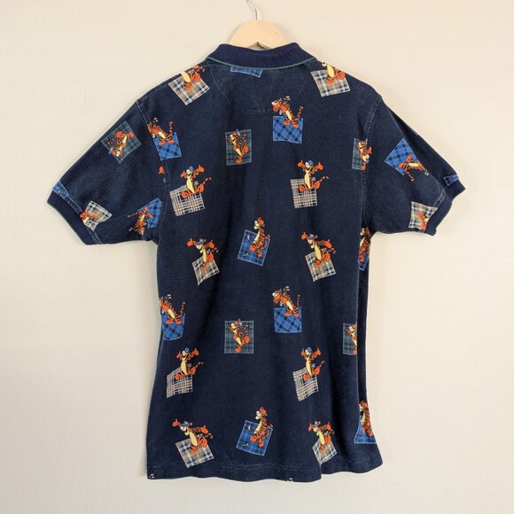 The Disney Store Vintage Tigger Golf Patchwork Pattern Navy Blue Polo Shirt S - Picture 7 of 8